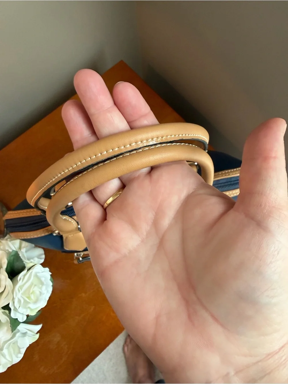 Giani Bernini Navy and Tan Saffiano Satchel